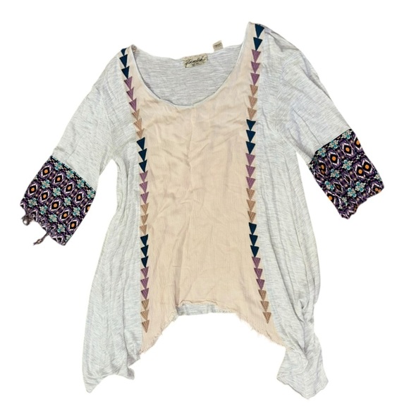 Gimmicks BKE Bohemian Hippie Tunic Asymmetrical Colorful Top Womens S 3/4 Sleeve - Picture 3 of 13